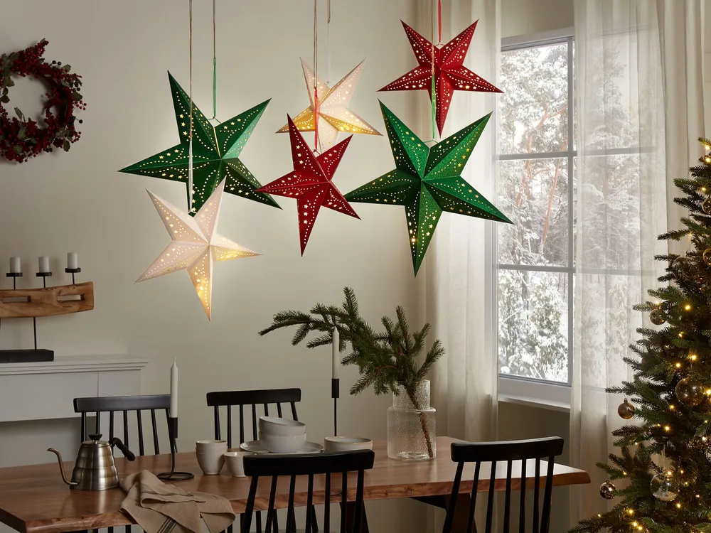 Set 2 LED Hanging Glitter Stars 45 cm Blanc pur MOTTI