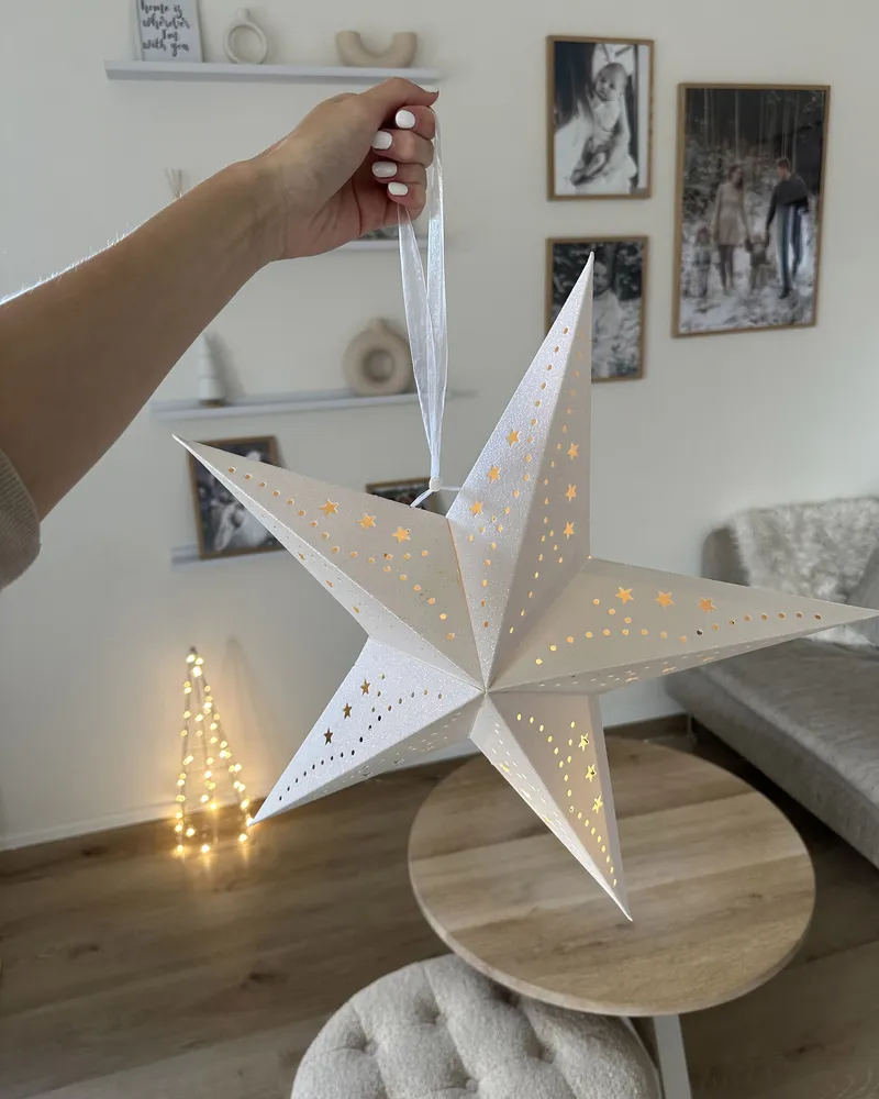 Set 2 LED Hanging Glitter Stars 45 cm Blanc pur MOTTI