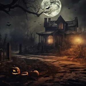 Toile de Fond de Chauves-Souris dans la êt Éclairée par la Lune de Nuit d'Halloween RR7-65