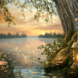 Toile de fond Été Lac Féerique Crépuscule êt GQ6-58 avec Garantie Constructeur