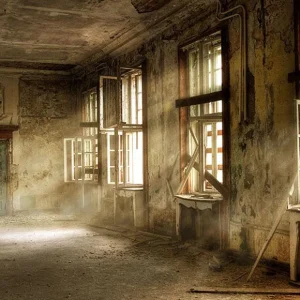 Toile de fond de maison de poussière ancienne abandonnée pour le studio photo LV-011 avec notice de montage
