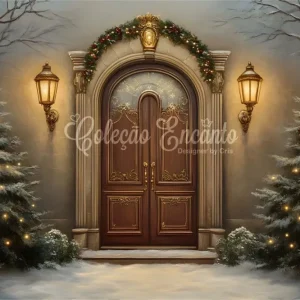 Toile de fond Noël Arbre Nuit Enneigée Entrée Vieux style par Magali