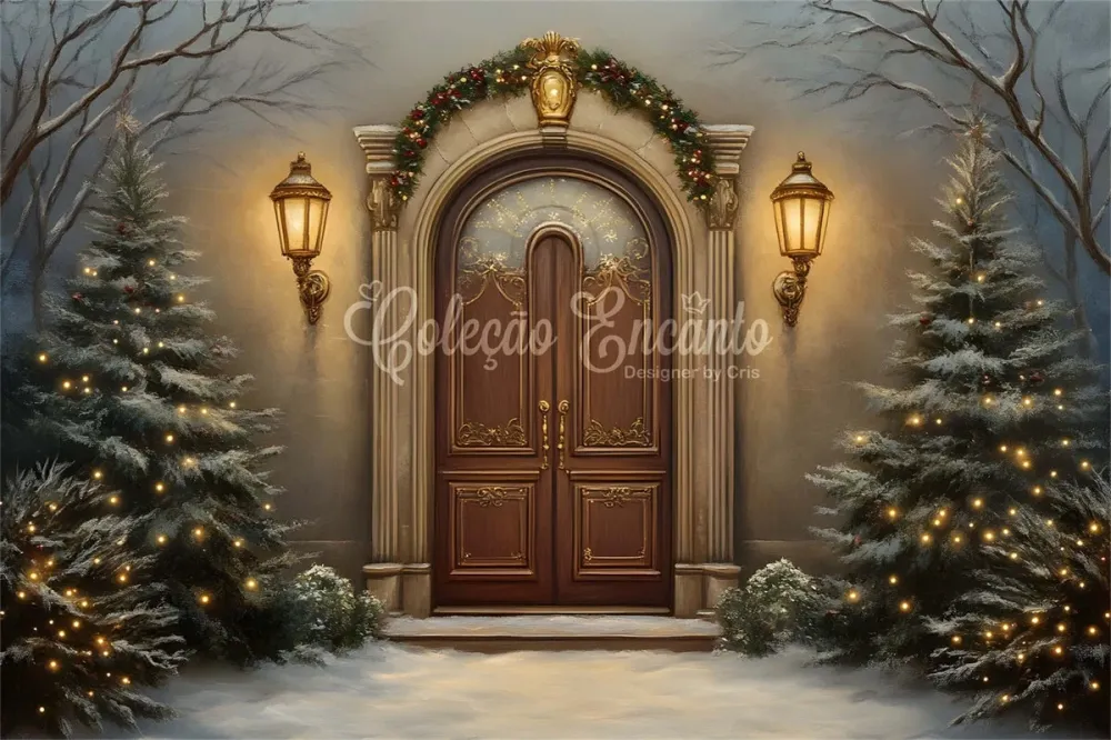Toile de fond Noël Arbre Nuit Enneigée Entrée Vieux style par Magali