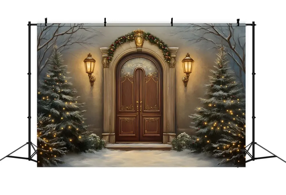 Toile de fond Noël Arbre Nuit Enneigée Entrée Vieux style par Magali