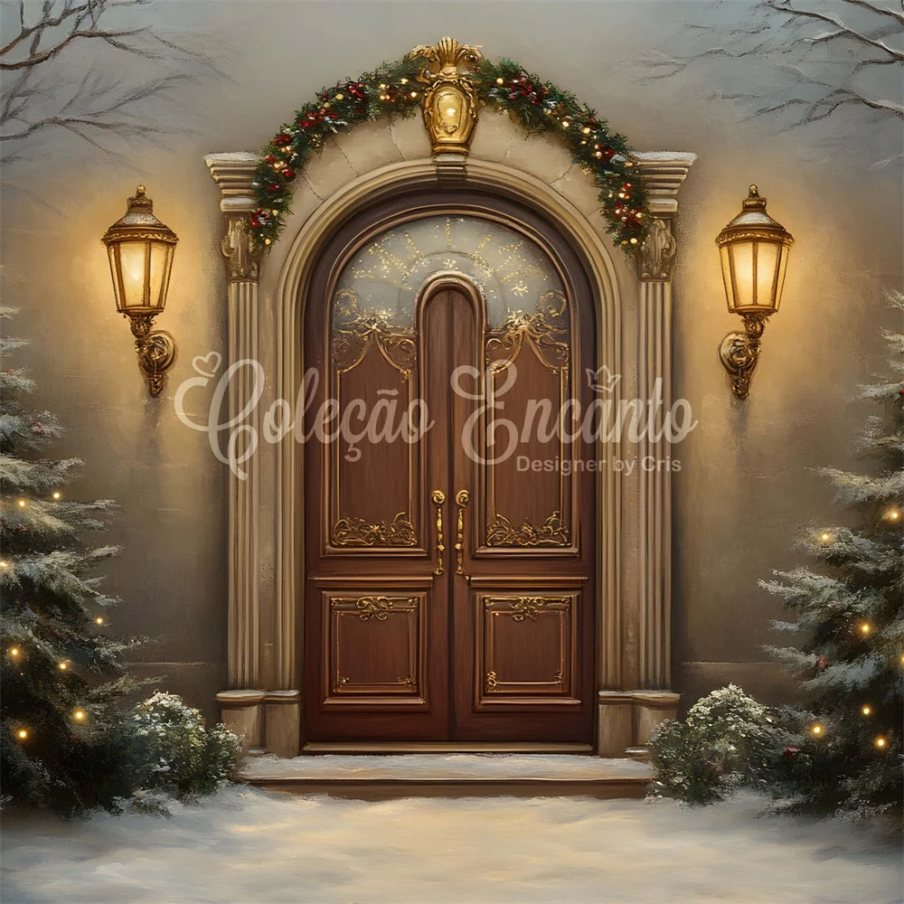 Toile de fond Noël Arbre Nuit Enneigée Entrée Vieux style par Magali
