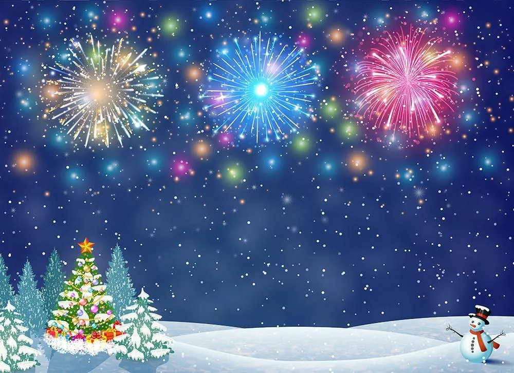Toile de fond de Noël de feux d'artifice de dessin animé pour les photos DBD-19401 avec joints neufs