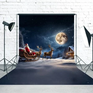 Toile de fond photo Noël Traîneau Rennes Père Noël Nuit au Manifeste de Lune MRR8-106