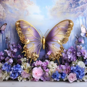 Toile de fond Printemps Féerie Papillons Or Violet LXX1-106