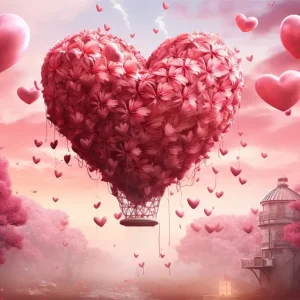 Toile de Fond Saint Valentin Ciel de Ballons Cœurs Rêveurs BRP1-92