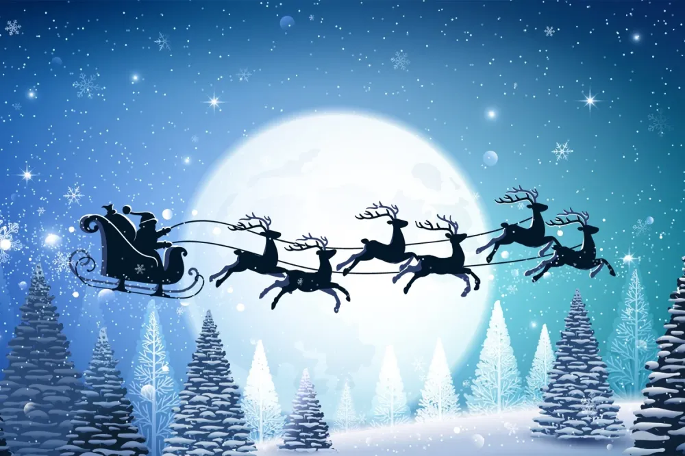 Toile de Fond Traîneau du Père Noël sous la Pleine Lune de Noël BRP8-136
