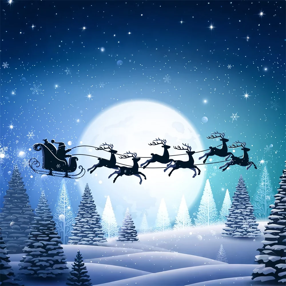 Toile de Fond Traîneau du Père Noël sous la Pleine Lune de Noël BRP8-136