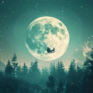 Toile de Fond Traîneau du Père Noël Volant sous la Lune de Noël BRP8-73
