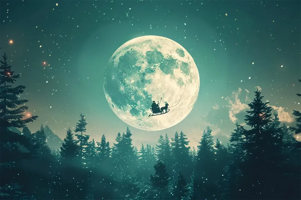 Toile de Fond Traîneau du Père Noël Volant sous la Lune de Noël BRP8-73