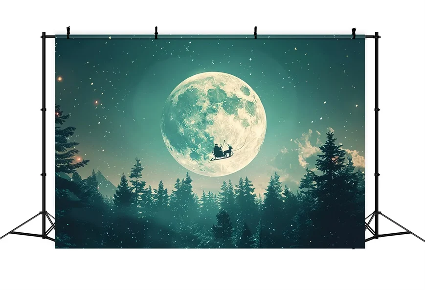 Toile de Fond Traîneau du Père Noël Volant sous la Lune de Noël BRP8-73