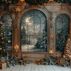 Toile de fond de Vue Forestière avec Porte de Noël RR7-864