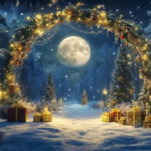 Toiles de fond pour le Nouvel êt enneigée au net de lune Toile de fond pour le réveillon du Nouvel TWW512-27