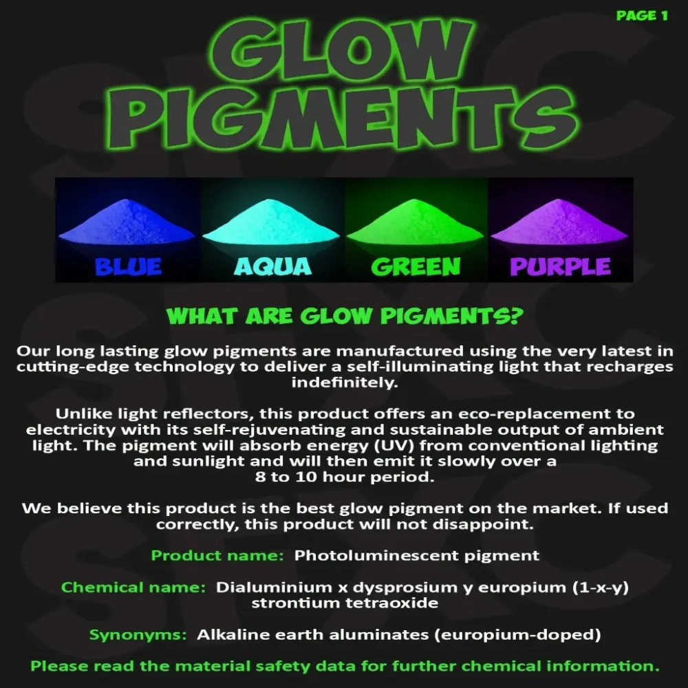 Vert olive Glow Dark Powder - solvent based mediums 10g