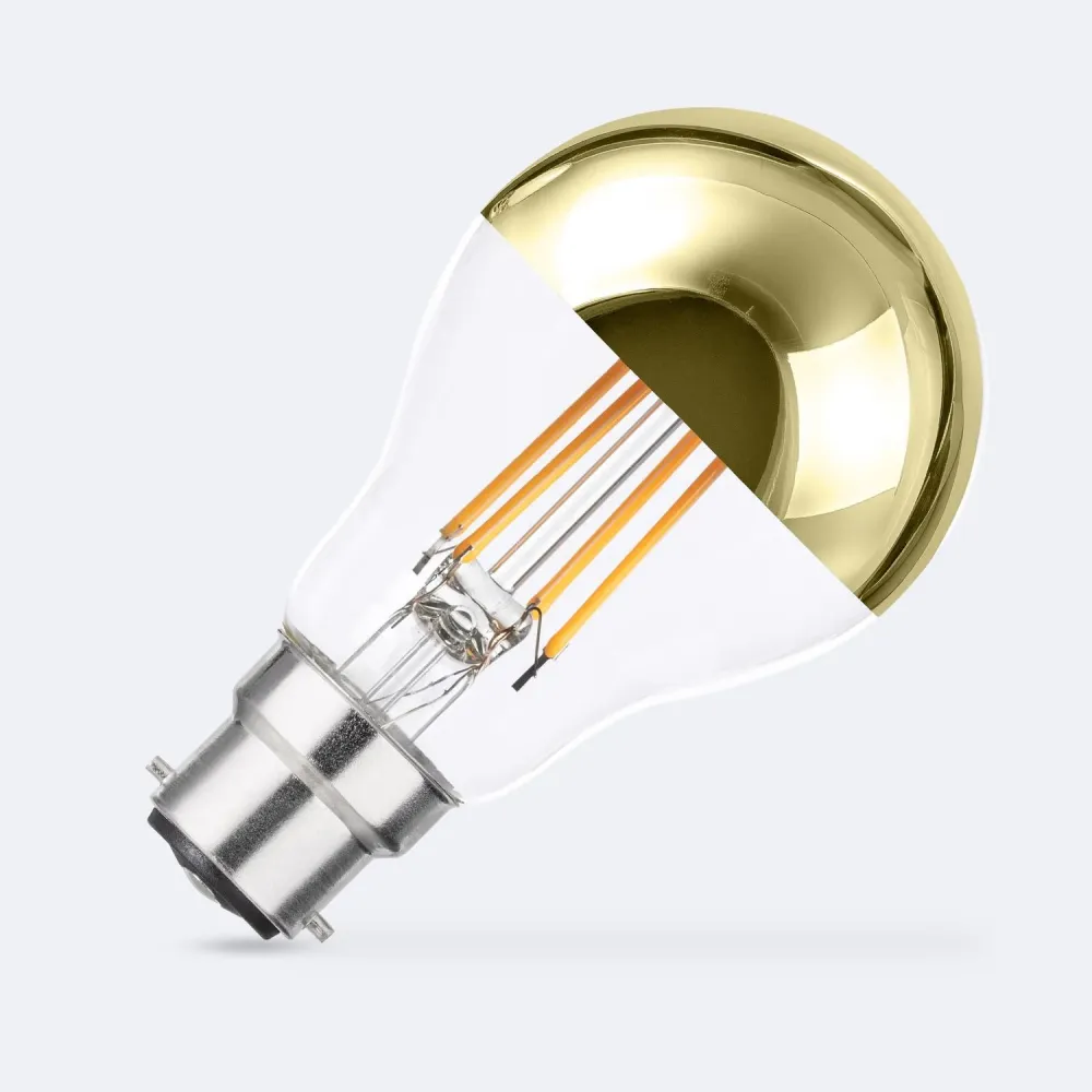 Ampoule LED 8W B22 A60, 800 lumens, réflecteur or filamenteux.