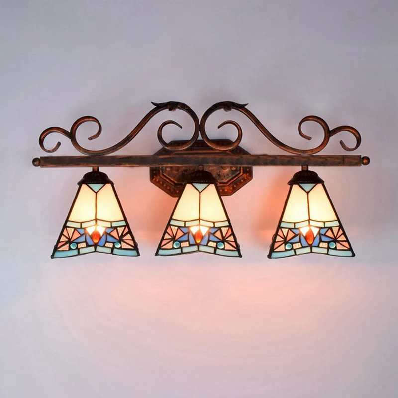 Applique cloche à motif de verre noir/vert/bleu, 3 ampoules, applique murale Antique Tiffany pour salon