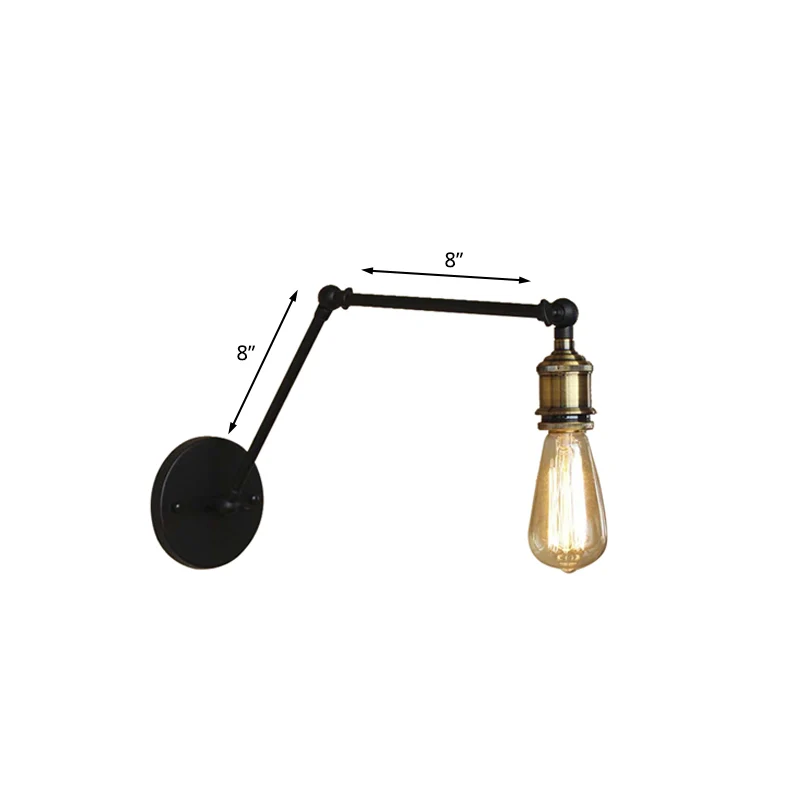 Applique industrielle à ampoule ouverte avec bras pivotant, applique murale métallique à 1 lumière en laiton/noir pour le...
