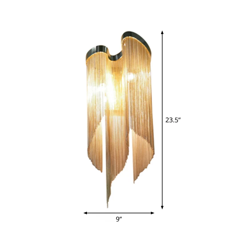 Applique murale en aluminium avec chaîne à pampilles, 2 ampoules modernistes, lampe murale pour salon
