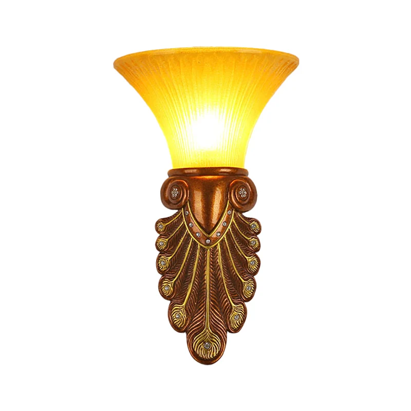 Applique murale de chevet à abat-jour évasé, verre ambré moderne 16 "/ 20,5" W, 1 ampoule, finition bronzé, motif queue de...