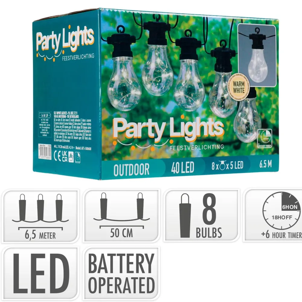 Chaîne lumineuse LED extérieure Daku 6,5 m avec 8 ampoules