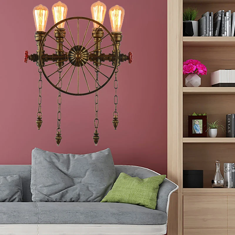 Éclairage mural à 4 lumières avec ampoule exposée, applique industrielle rustique en métal Bronze/argent pour salon
