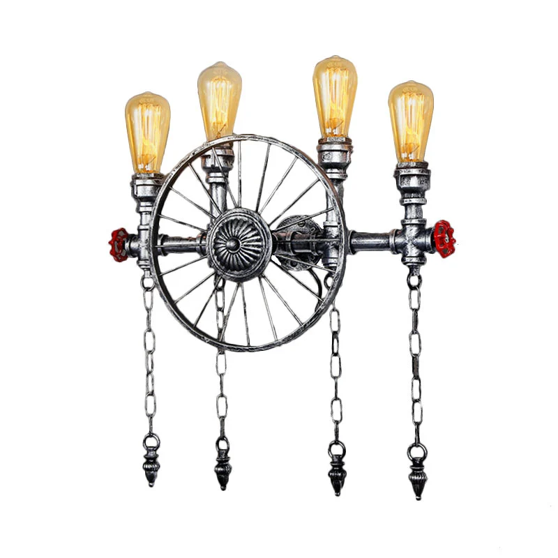 Éclairage mural à 4 lumières avec ampoule exposée, applique industrielle rustique en métal Bronze/argent pour salon