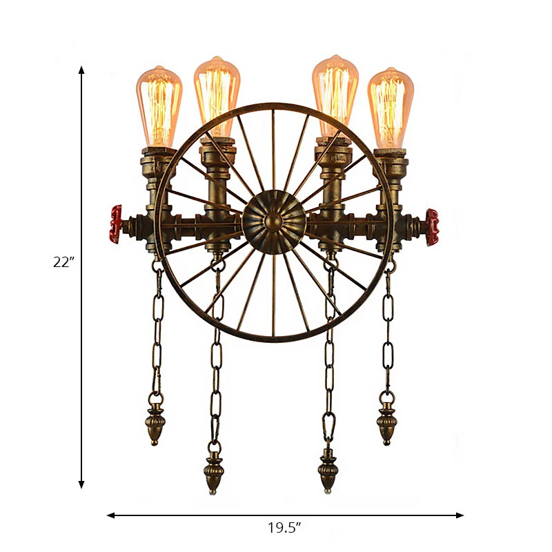 Éclairage mural à 4 lumières avec ampoule exposée, applique industrielle rustique en métal Bronze/argent pour salon