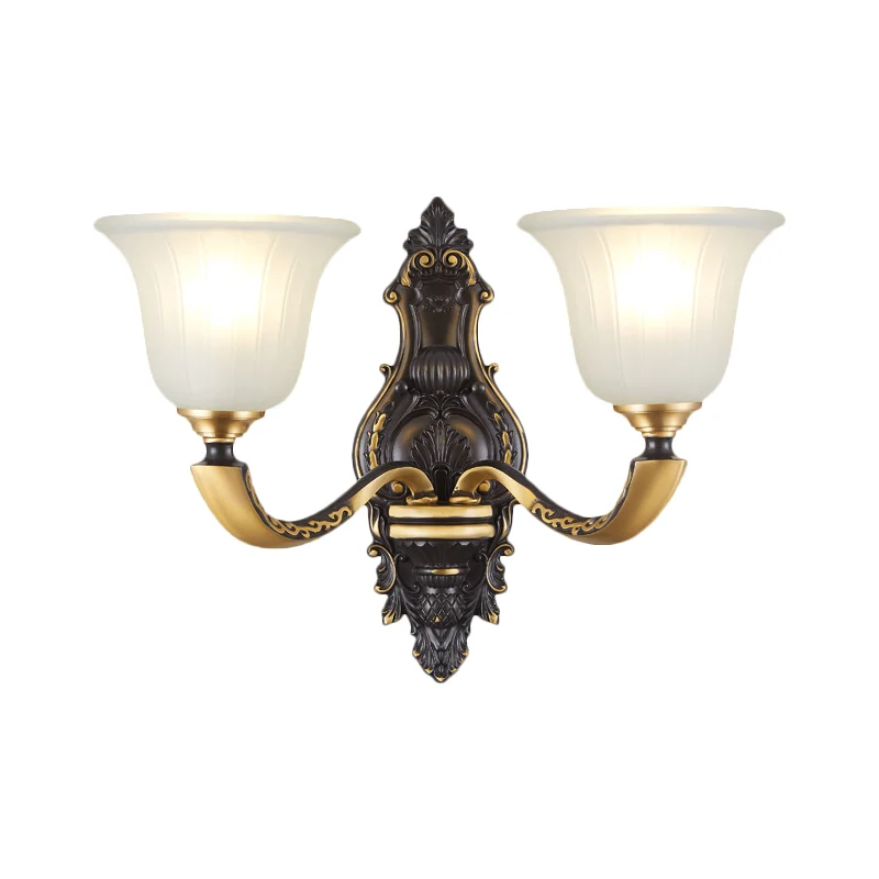 Farmhouse Bell Wall Lighting Lampe murale en verre cannelé blanc à 1/2 ampoule en noir et or