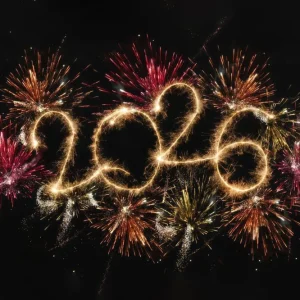 Fond pour le Nouvel 2026 Feux d'artifice vibrants Éclats étincelants Fond pour le Nouvel MRR10-10