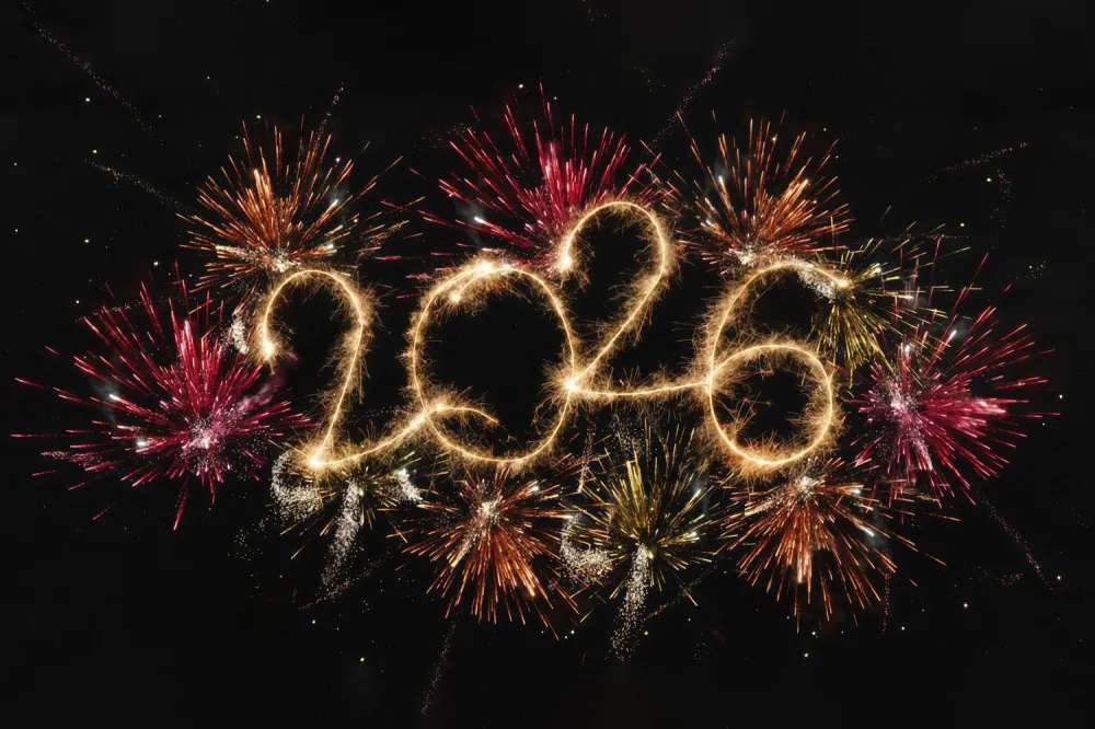 Fond pour le Nouvel 2026 Feux d'artifice vibrants Éclats étincelants Fond pour le Nouvel MRR10-10