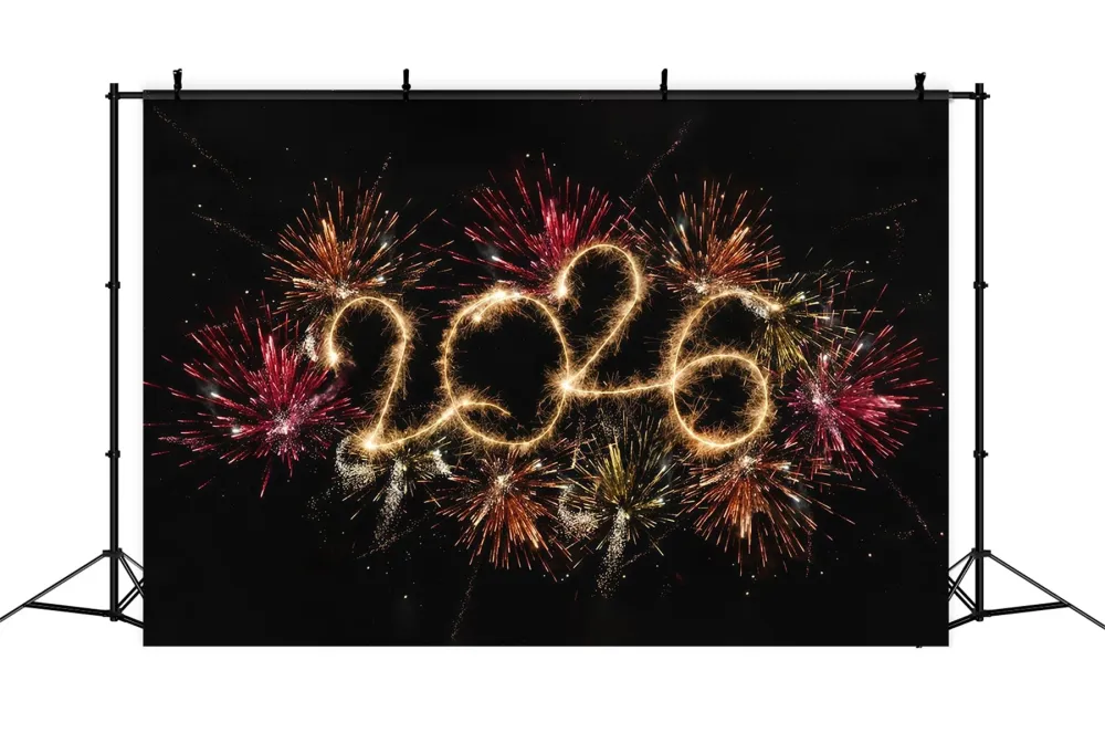 Fond pour le Nouvel 2026 Feux d'artifice vibrants Éclats étincelants Fond pour le Nouvel MRR10-10
