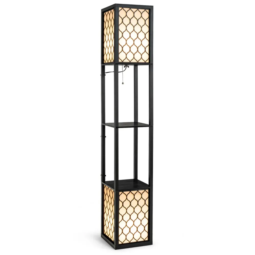 Lampadaire avec etagères, lampadaire modernes avec 2 tablette de rangements base pour lampe e27 26 x 26 x 156cm 20_0005031