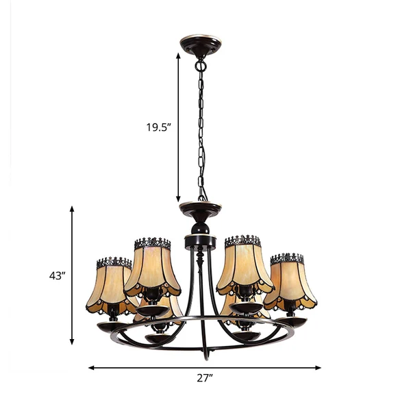 Lampe suspendue annulaire de Style Vieux avec abat-jour conique en verre, lustre jaune à 6 lumières pour hôtel