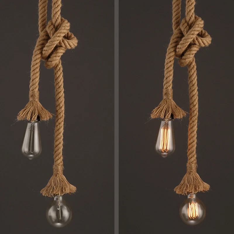 Lampe suspendue en corde de chanvre à lumière particulier, ampoule nue de Style industriel, luminaire décoratif pour café