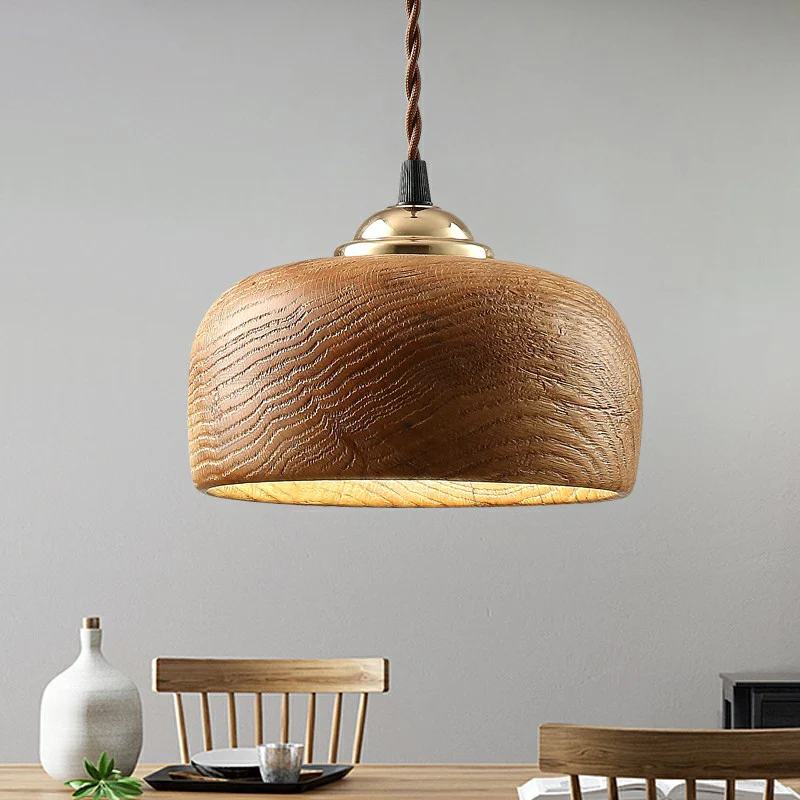 Lampe à suspension nordique à ampoule singulier pour restaurant avec abat-jour en bois