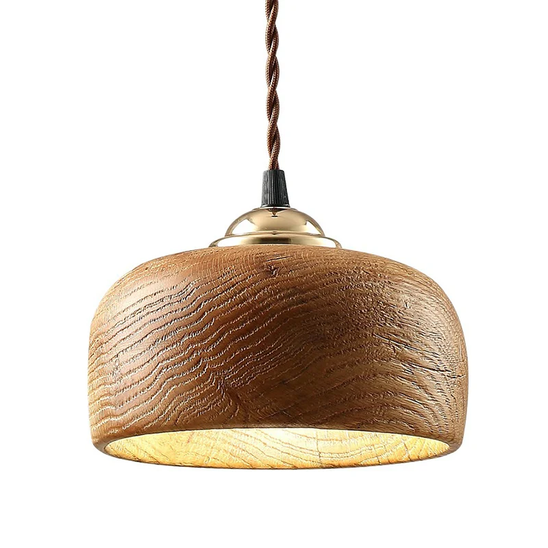 Lampe à suspension nordique à ampoule singulier pour restaurant avec abat-jour en bois