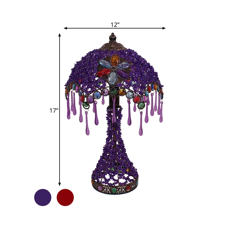 Lampe de table de chevet de salon festonnée Art déco en métal 1 ampoule éclairage de table de nuit rouge/violet