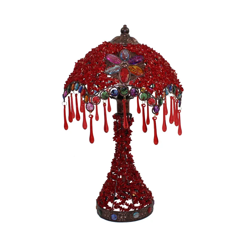 Lampe de table de chevet de salon festonnée Art déco en métal 1 ampoule éclairage de table de nuit rouge/violet
