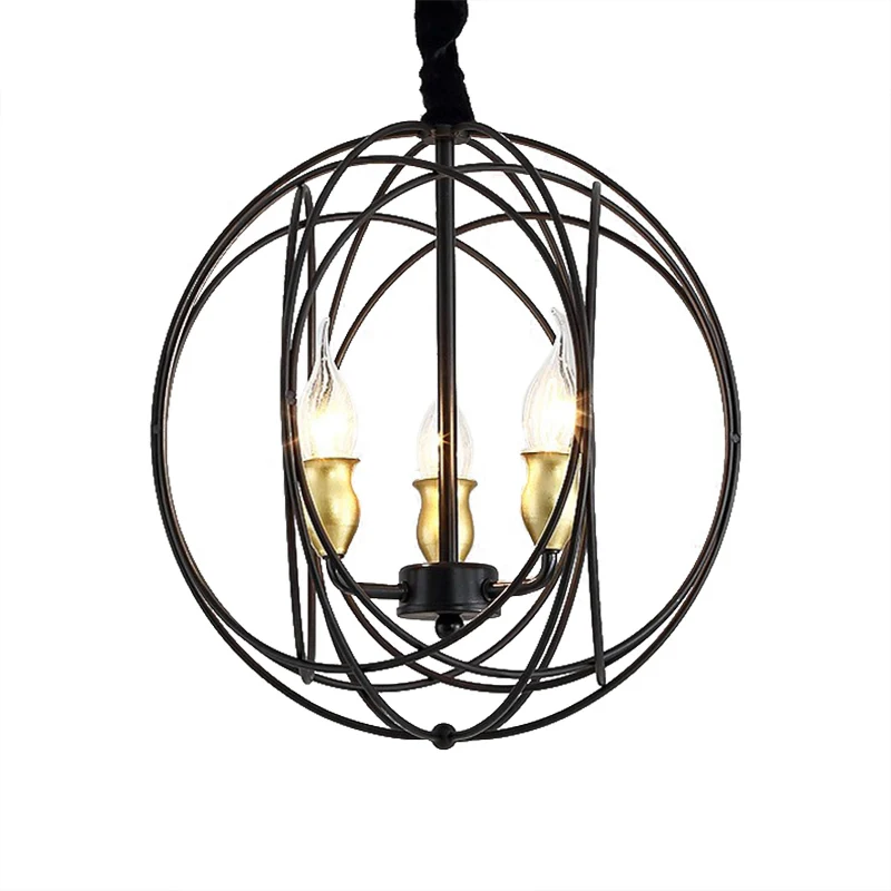 Luminaire suspendu industriel noir à 3/6 lumières de 14 "/19" de spacieux, bougie en métal avec Cage orbe pour salle à manger