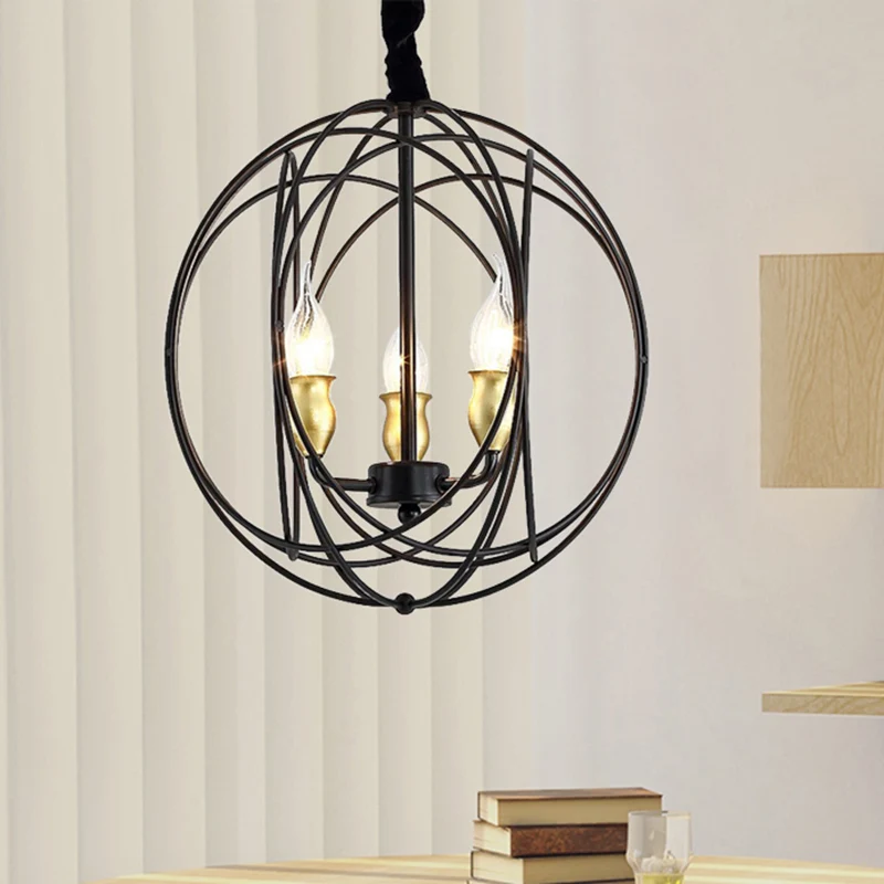 Luminaire suspendu industriel noir à 3/6 lumières de 14 "/19" de spacieux, bougie en métal avec Cage orbe pour salle à manger