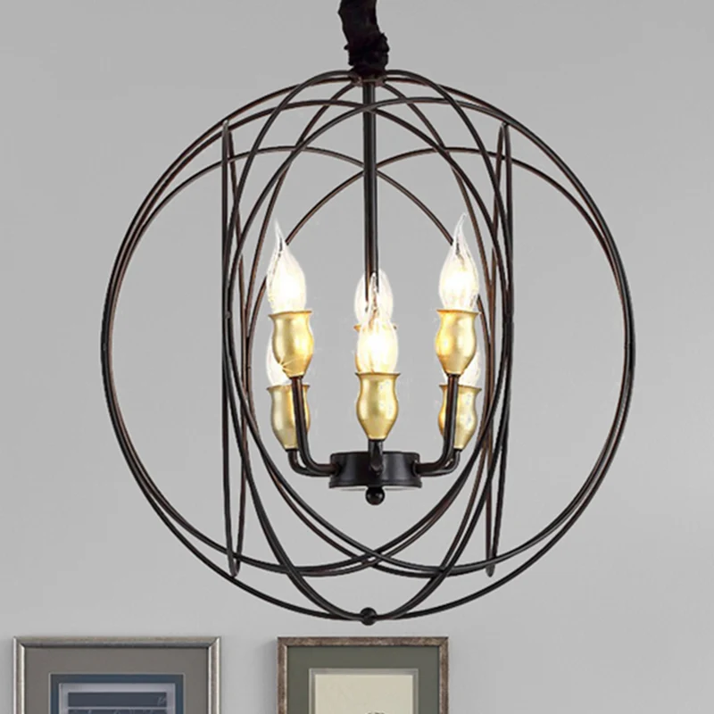 Luminaire suspendu industriel noir à 3/6 lumières de 14 "/19" de spacieux, bougie en métal avec Cage orbe pour salle à manger
