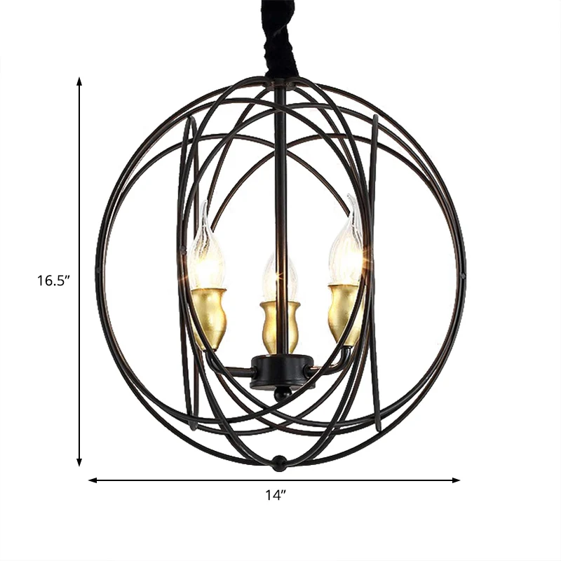Luminaire suspendu industriel noir à 3/6 lumières de 14 "/19" de spacieux, bougie en métal avec Cage orbe pour salle à manger