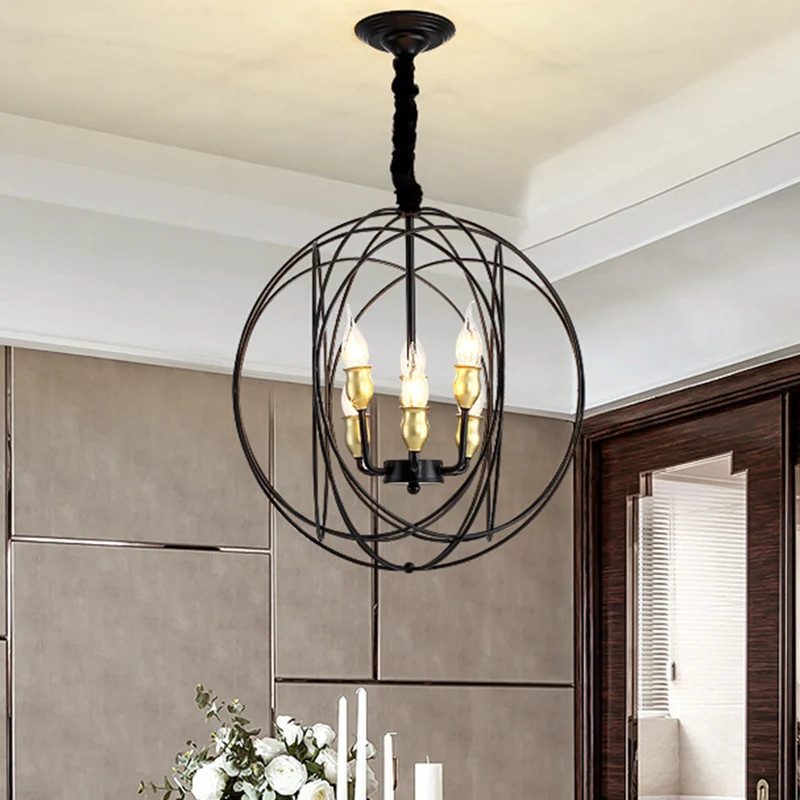Luminaire suspendu industriel noir à 3/6 lumières de 14 "/19" de spacieux, bougie en métal avec Cage orbe pour salle à manger