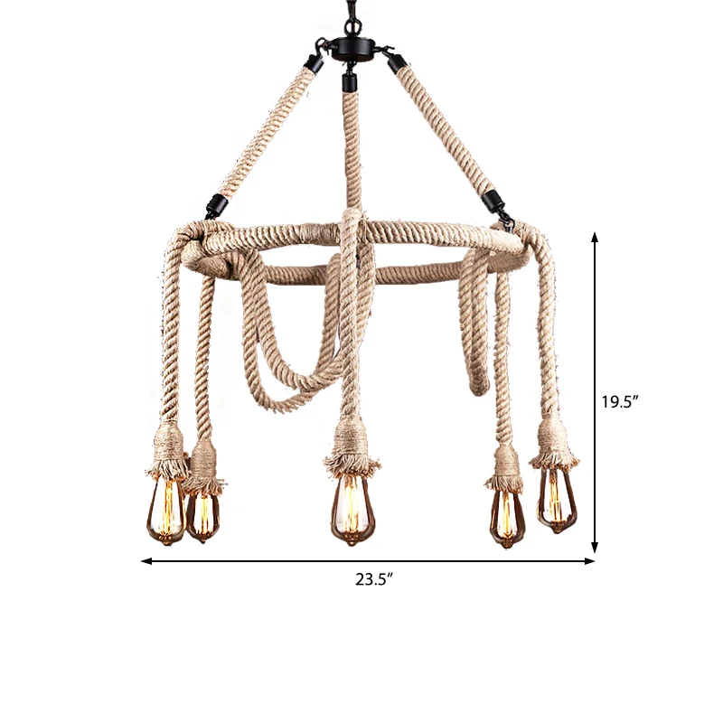 Lustre industriel à ampoule exposée, luminaire de plafond suspendu en corde Beige manifeste 6/8 pour salle à manger