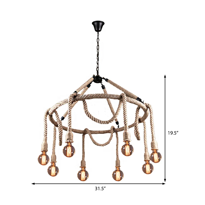 Lustre industriel à ampoule exposée, luminaire de plafond suspendu en corde Beige manifeste 6/8 pour salle à manger