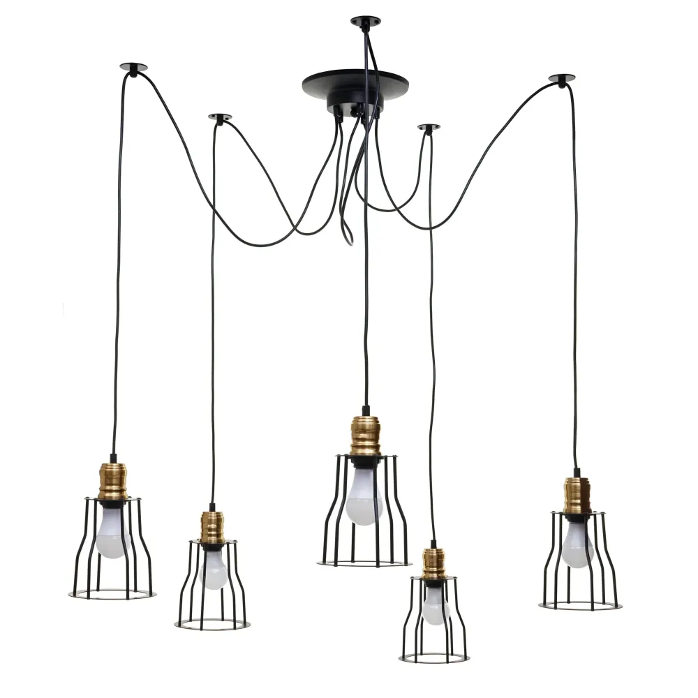 Lustre lampe suspendue design industriel réglable en hauteur noir 5x abat-jour 04_0003597