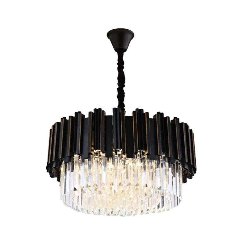 Lustre noir en forme de tambour, lampe suspendue en cristal de Style novateur à 8/10/12 ampoules pour chambre à coucher, p...